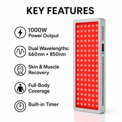 1000W Red Light Therapy Panel with Infrared – Full Body Recovery & Wellness